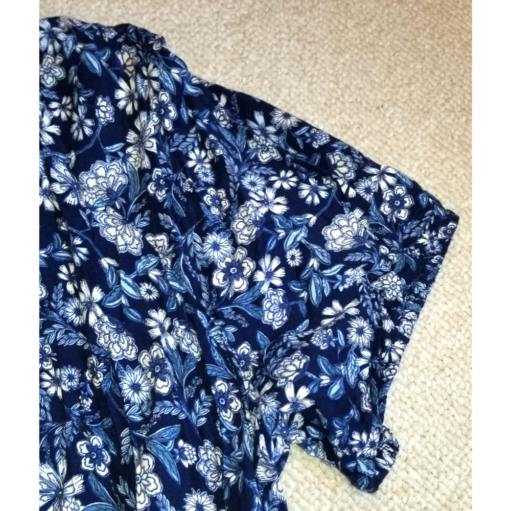 Womens Dress-OLD NAVY-blue/white ditsy floral tiered maxi Cottagecore Prairie-3X - Picture 3 of 4